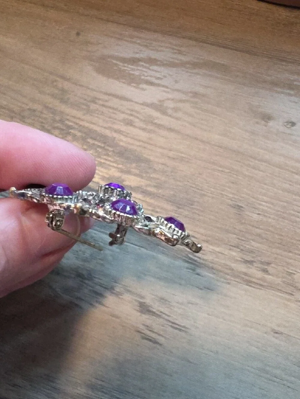 Vintage-Inspired Purple Gem Floral Brooch